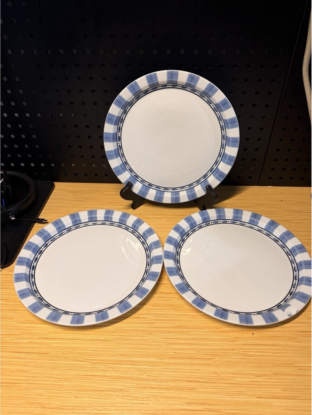 3 Dansk Bistro Cafe Parisian Blue & White Dinner Plates 10.25" Thailand